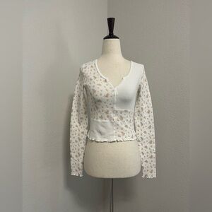 American Eagle Long Sleeve Thermal Floral Crop Shirt